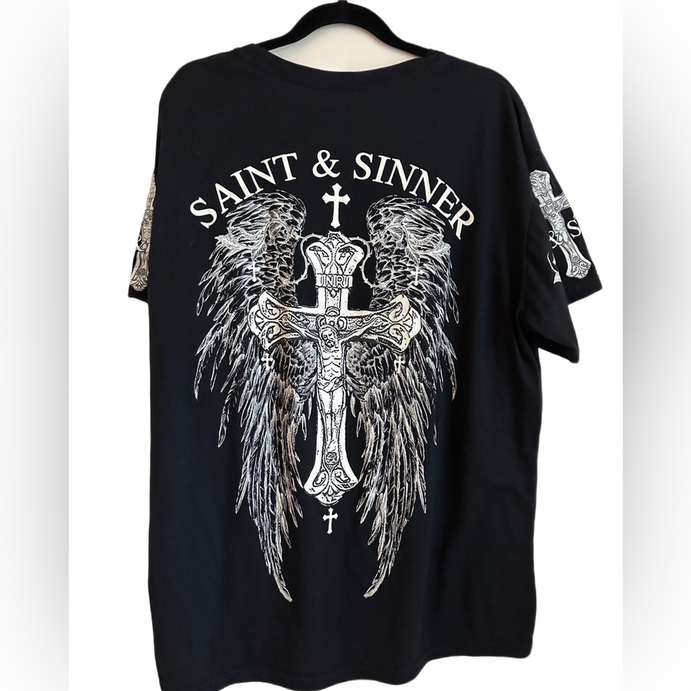 Black Graphic Tee Fresh Laundry Cross/Wings sz 2xl Affliction style